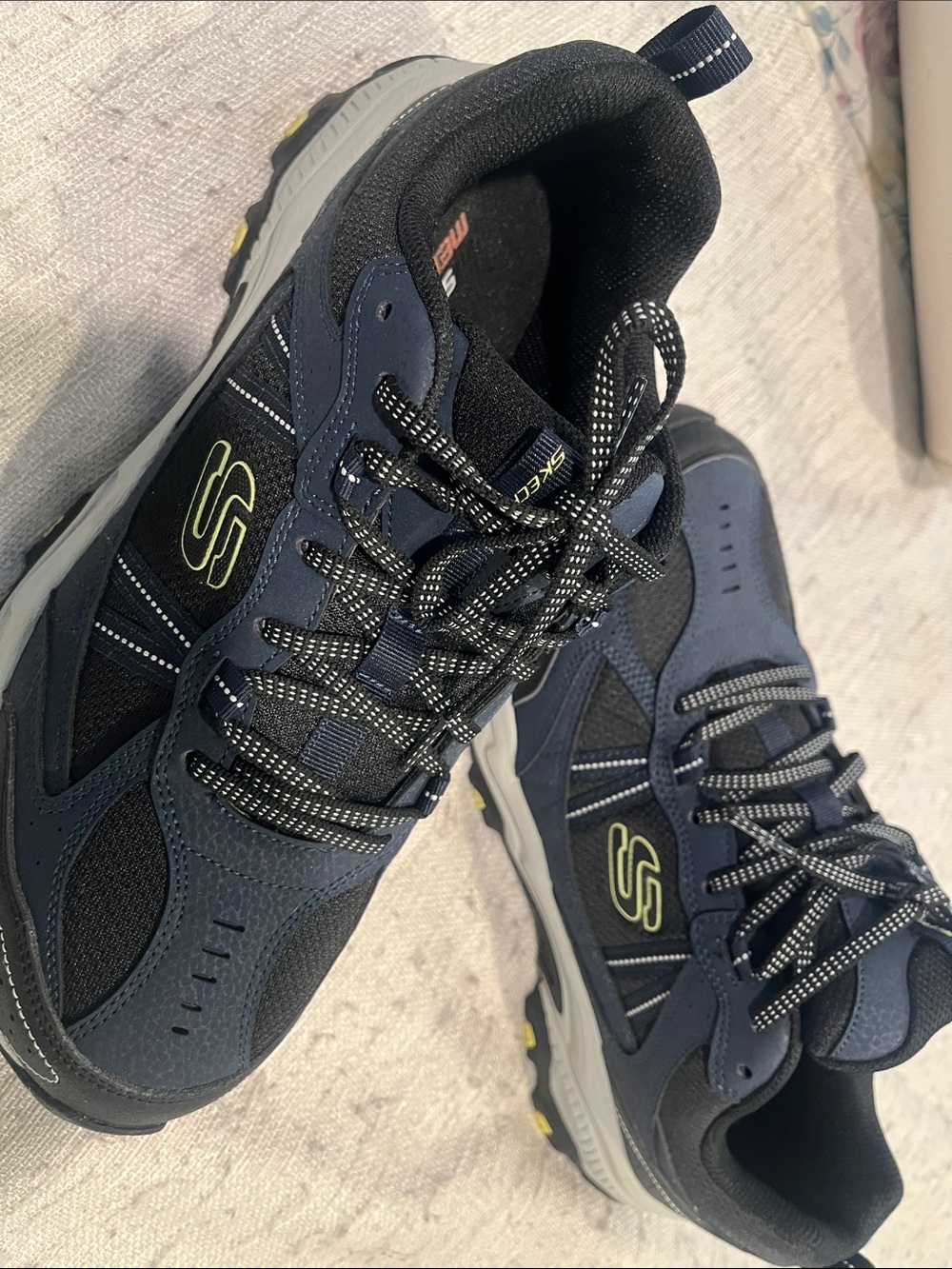 Skechers Men’s Navy and Black Trail-Style Sneakers with Neon Accent    NEW!